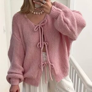 Chic Bow Tie Front V-Neck Cardigan